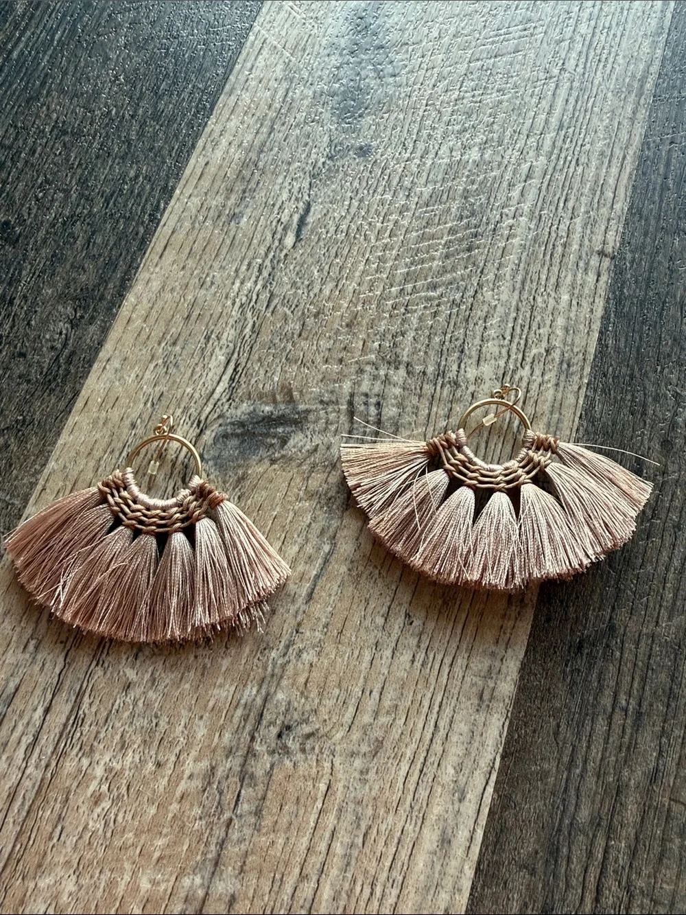 Boho Tassel Fan Earrings in Blush Pink